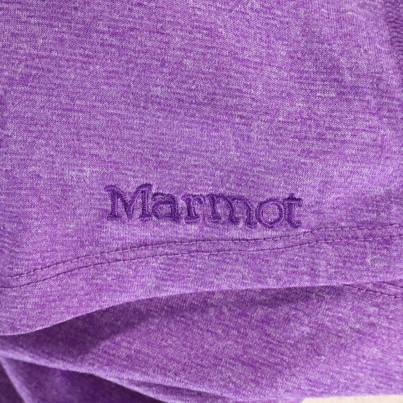 Marmot Top Womens Medium Purple Hoodie Henley Pockets Stretch Knit Blouse - Picture 10 of 13